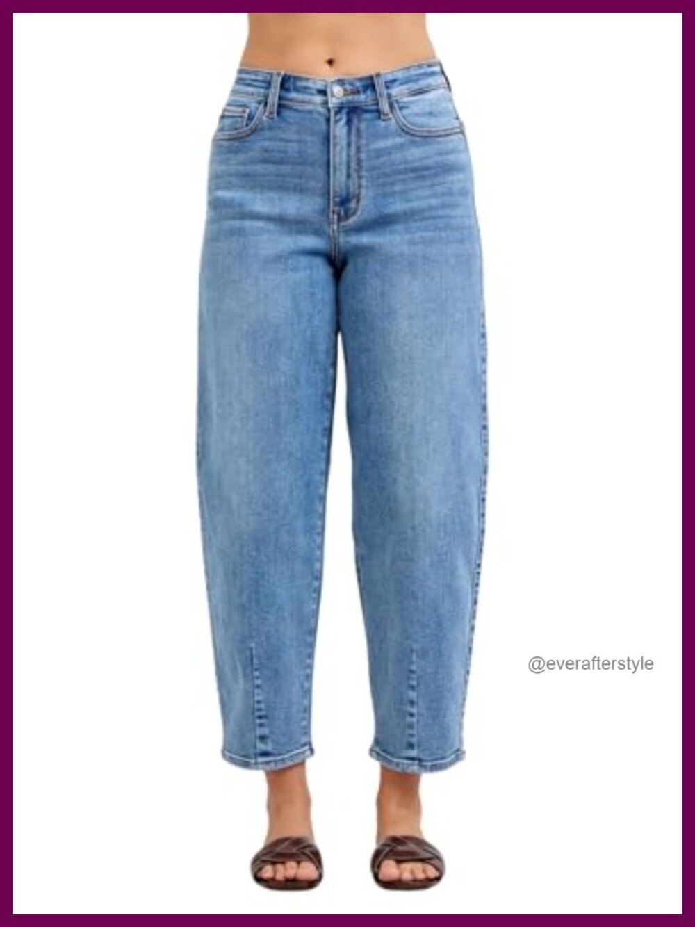 High Waist Barrel Leg Jeans Front Darts Back Yoke Stretch Denim